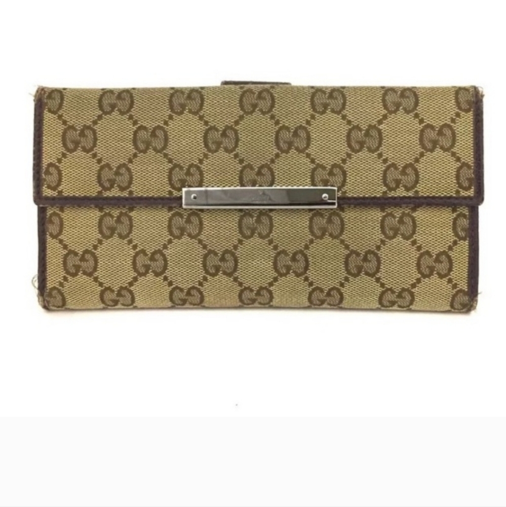 Gucci Long Wallet G logos Beige Brown Authentic